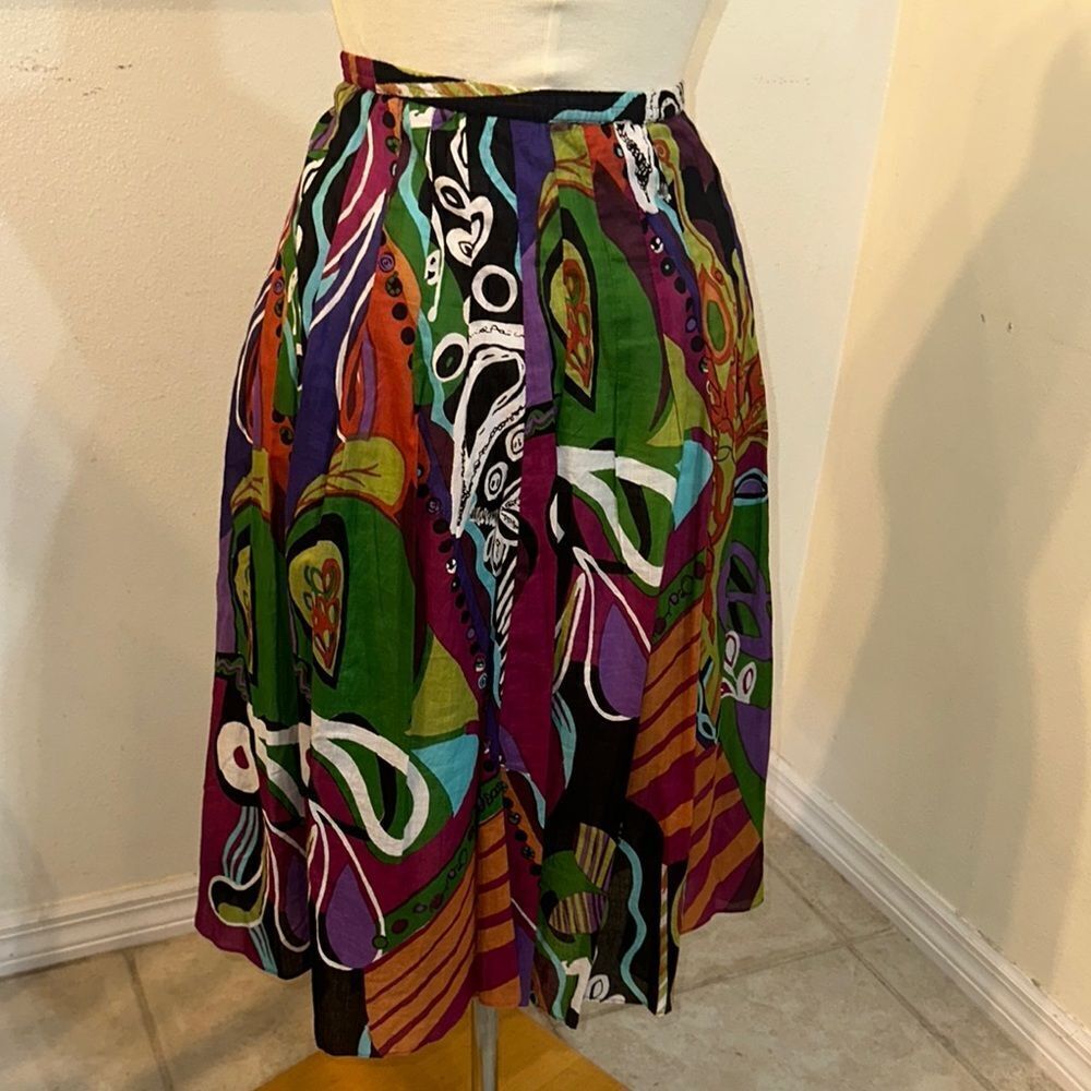 Casual Studio MADE IN INDIA Colorful Abstract Women's Gauze Skirt Size M - Picture 11 of 13